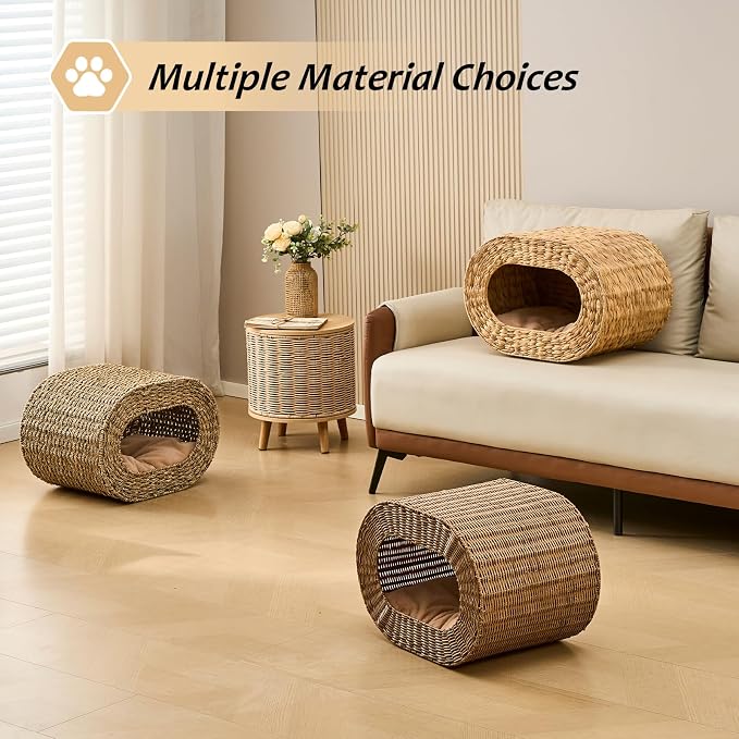 Cat House,Handwoven Cat Cave Pet Cube, Rattan Cat Beds Indoor Kitten House with Double-Sided Soft Cushions, Pet Cat House for Multiple Cats, for Living Room Bedroom - Image 8