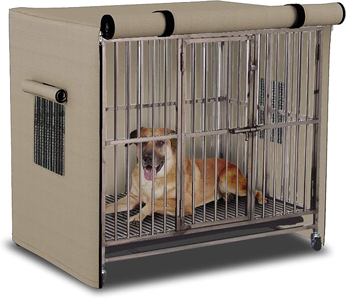 Dog Crate Cover 12 Oz Waterproof - Heavy Duty Privacy Dog Crate Cover with Mesh Pocket & Roll Up Window - Universal Fit Dog Kennel Cover (32" H x 49" W x 31" D, Beige) - Image 7