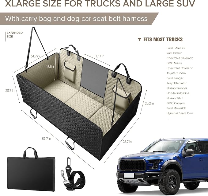 SHARLOVY XL Truck Back Seat Extender for Dogs, Large Hard Bottom Dog Car Seat Cover for Back Seat, Heavy Duty Dog Car Hammock, Waterproof Pet Seat Covers for Trucks, F150, Ram1500 and Large SUV - Image 6