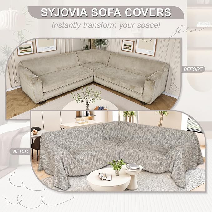 1OO% Waterproof Sectional Couch Covers for Dogs L Shaped Corner Sofa Cover Washable Chenille Sofa Slipcovers Blanket Modern Jacquard Pet Furniture Protector (91"x276", Gray Wave) - Image 9