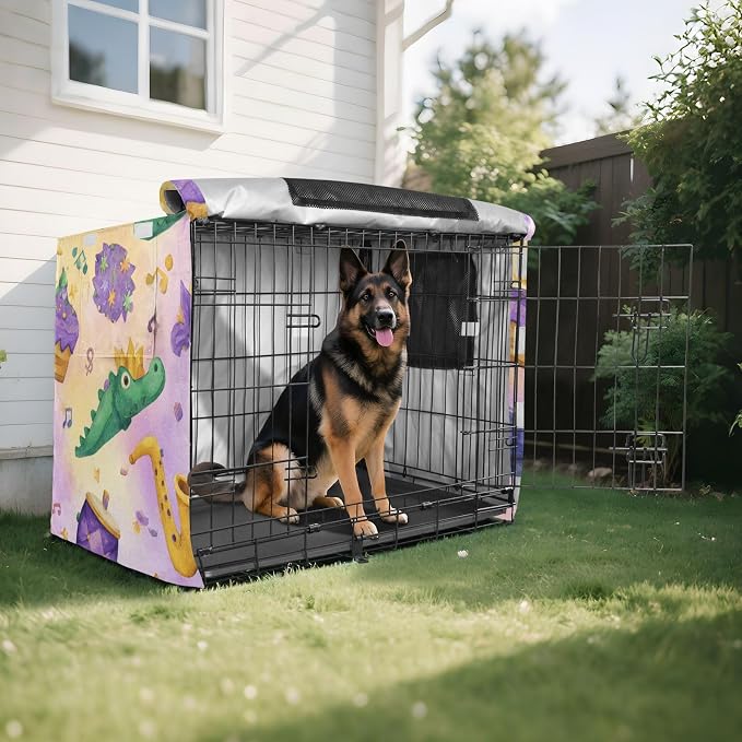 Dog Crate Cover Kennel Cover for Dog Cages Breathable for Wire Cage Indoor Outdoor Mardi Gras Crocodiles Colorful - Image 8