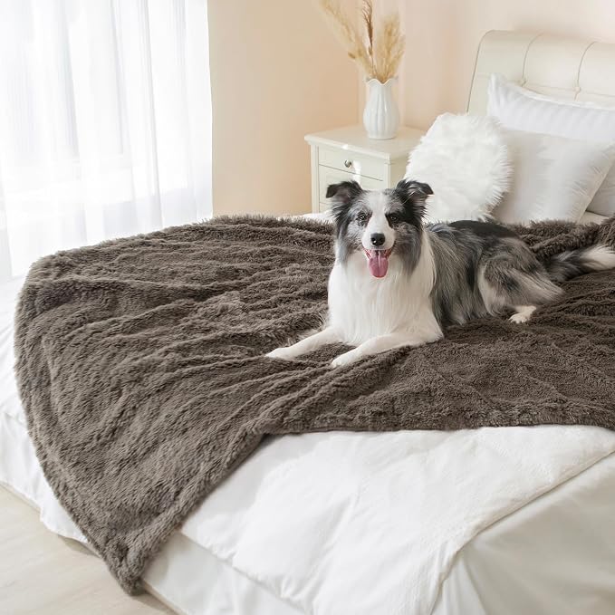 gogobunny Waterproof Dog Blanket for Couch & Furniture Protection - Super Soft Reversible Throw for Large Dogs & Cats, Calming Washable Fur & Sherpa Pet Blanket (33x77 Inch, Stone) - Image 7