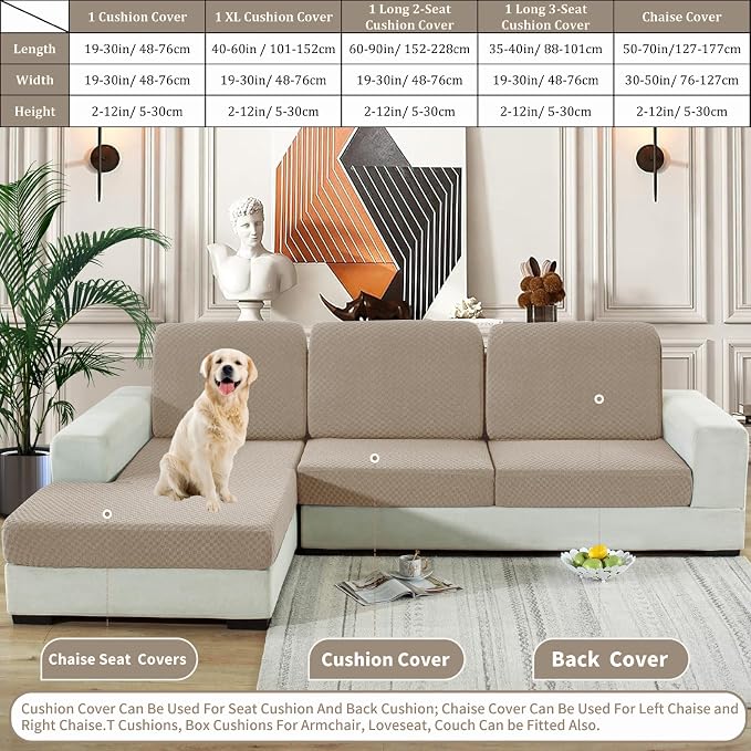 YEMYHOM Stretch Individual Cushion Covers Large Sofa Seat Cushion Slipcovers Soft Couch Cover Replacement Large Checkered Furniture Protector with Elastic Bottom (2 Pcs XL Cushion Covers, Khaki) - Image 7