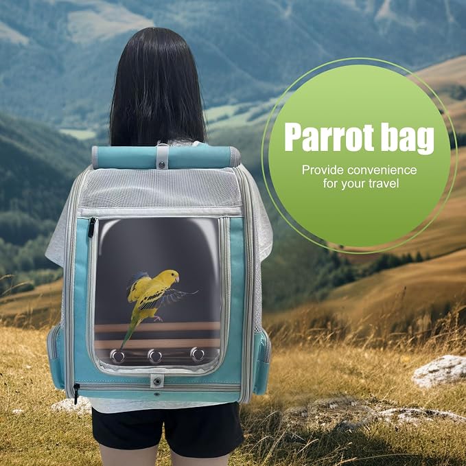 halinfer Bird Backpack Carrier Cage, Front Zipper Opening Portable Bird Travel Bag with Standing Perches and Metal Tray, Vented Carry Transport Carrier for Parakeet, Budgie, Conure, Cockatiel, Parrot - Image 8