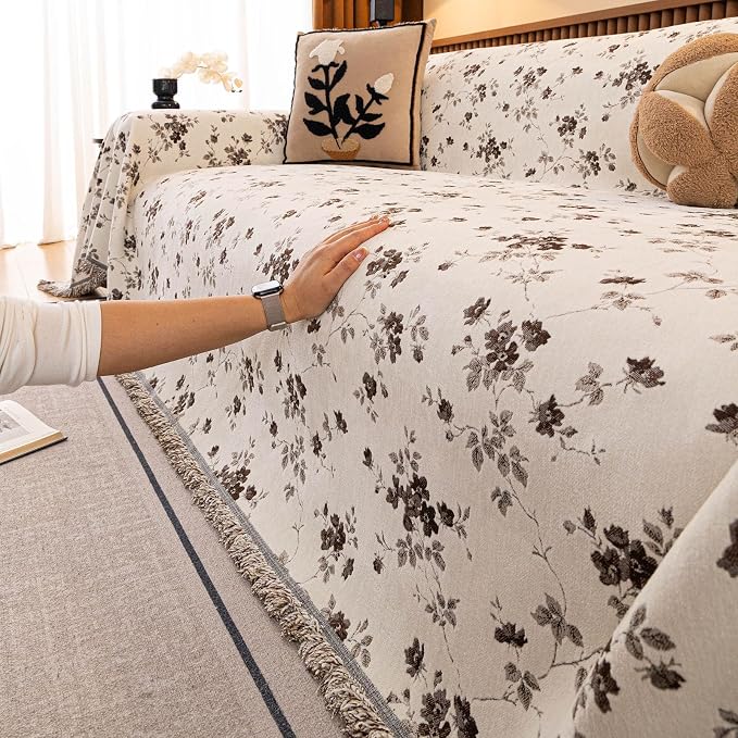 ROOMLIFE Couch Cover 3 Cushion Sofa, Washable Non Slip Furniture Sofa Protector Cover, Soft Chenille Sofa Slipcovers Sectional L Shape Dogs Couch Cover Throw Blanket with Tassels 71''X118'' - Image 9