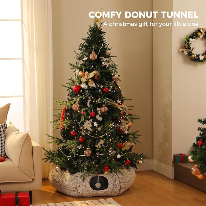 PEQULTI Cat Tunnel with Bed for Indoor Cats, Cat Play Donut Tunnel with Washable Soft Plush Mat, Round Cat Tunnel Toys Cute Cat Tube for Kittens, Puppies, Rabbits and Ferrets, Grey - Image 7