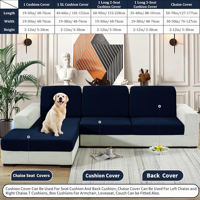 YEMYHOM Stretch Individual Cushion Covers Large Sofa Seat Cushion Slipcovers Soft Couch Cover Replacement Large Checkered Furniture Protector with Elastic Bottom (2 Pcs XL Cushion Covers, Navy) - Image 7