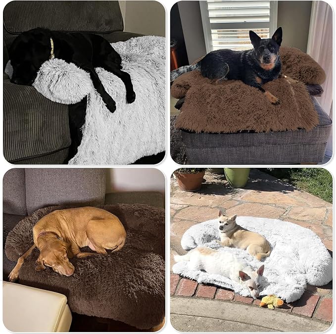 GGIB Calming Dog Bed Fluffy Plush Dog Mat for Furniture Protector with Removable Washable Cover for Large Medium Small Dogs and Cats (Medium, Coffee) - Image 7