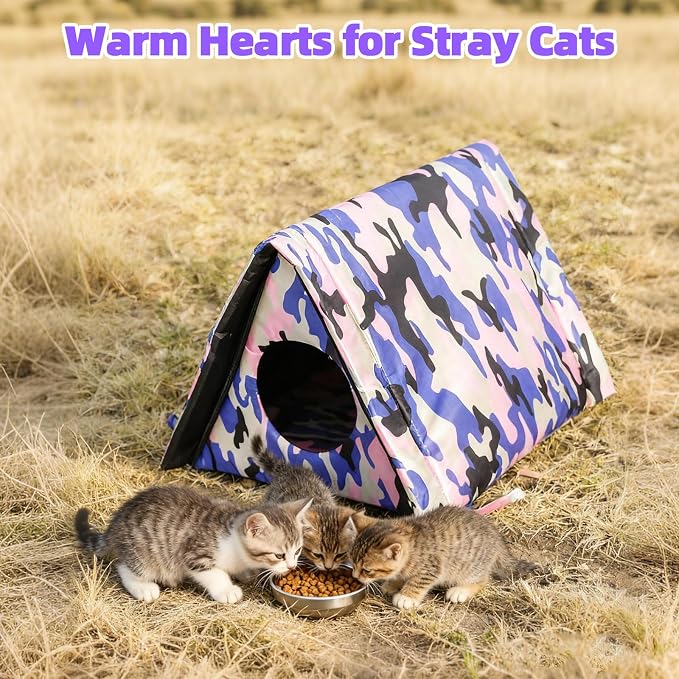 Cat Houses for Outdoor Cats,Self Heating Insulated Outdoor Cat House Weatherproof with Warm Mat for Feral & Stray Cats, Waterproof Cat Shelter Pet Tent Bed Cave for Hiding Outsides (Green) - Image 7