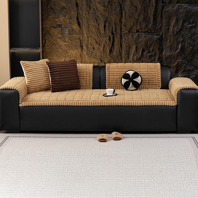 Sofa Couch Cover, Sofa Covers for Dogs Washable, Non-Slip Striped Sofa Slipcovers for Sectional Sofa, Sofa Cover Furniture Protector for L Shaped(Khaki, 27.6"x 59") - Image 7