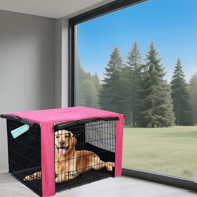 HiCaptain Breathable Dog Crate Cover 48 Inch, Durable Heavy Duty Kennel Cover, Dual Zippered Panels, Windproof Waterproof UV-Resistant(Pink) - Image 9