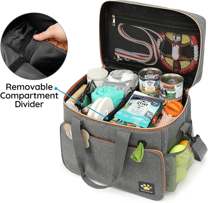 Dog Travel Bag for Traveling| Week Away/Overnight Dog Travel Accessories with Multi-Function Pockets| Travel Set for Dogs and Cats|Ideal Pet Diaper Bag and Pet Gift Kit(Grey) - Image 9