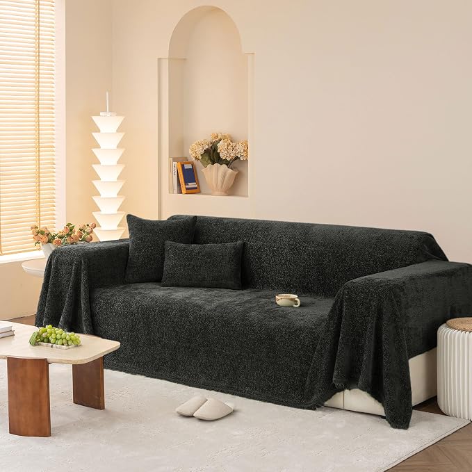 ROOMLIFE Boho Couch Covers for Sofa Washable for 2 Cushion Couch Chenille | Furniture Protector Sofa Couch Cover for Dogs, Soft Breathable Sofa Slipcover, Couch Throw Blankets with Tassels 71''X118'' - Image 9