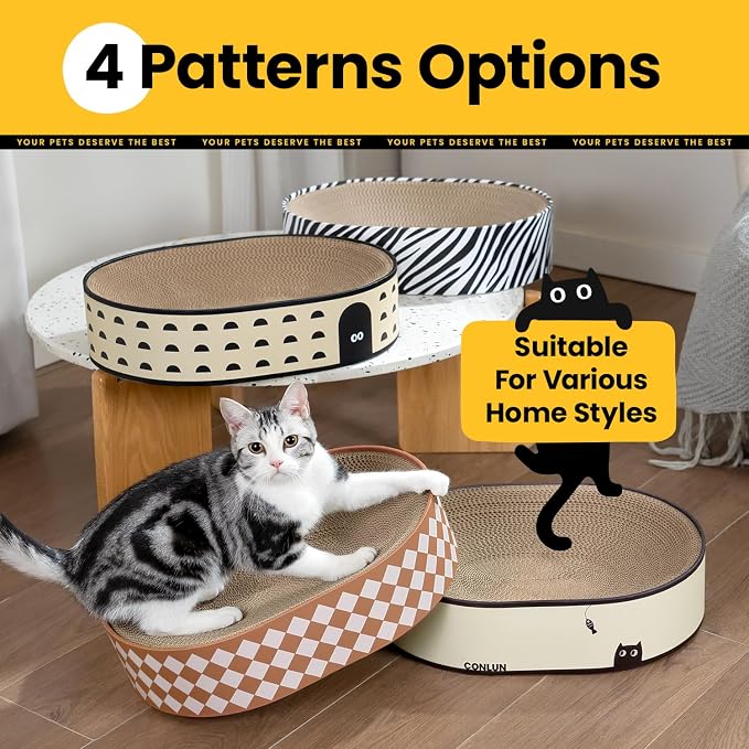 Conlun Oval Cat Scratcher Bed | Scratching Bowl Lounge for Kittens | Medium | Corrugated Cardboard Pad | Concave Shape | No Mess Enclosed Base | Serves as Couch Furniture Protector - Image 9