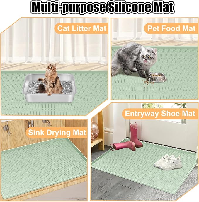 Silicone Cat Litter Mat 47" x 35" Cat Mat for Litter Box, Green | Extra Large Cat Litter Trapping Mat for Floor, Waterproof, Non-Slip Kitty Litter Box Mat with Raised Edge, Easy to Clean - Image 8