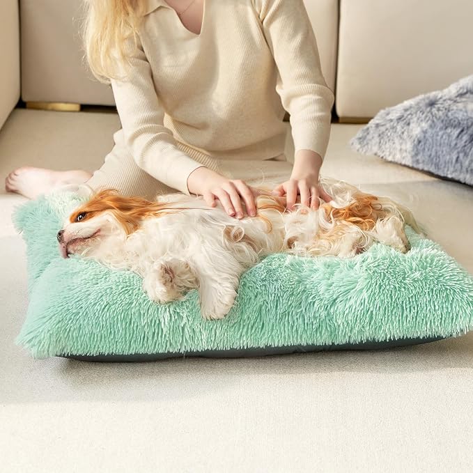 EHEYCIGA Fluffy Dog Crate Bed for Small Dogs, Plush Crate Pad, Apple Green | Calming Anti Anxiety Small Dog Bed, Washable Soft Warm Faux Fur Crate Mat with Non-Slip Bottom - Image 9