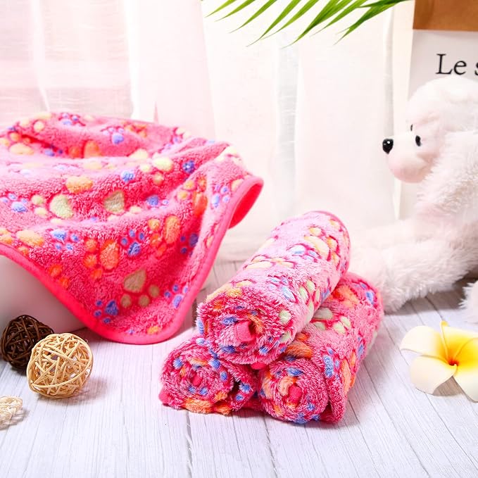 Tatuo 4 Pack Fleece Dog Blankets for Puppy Cats Multi-Size Sleep Mat for Pet Guinea Pig Soft Washable Warm Crate Bed Puppy Teething Toys Print Pattern Blanket Indoor(Pink,30 x 20.5 Inch,Paw) - Image 6