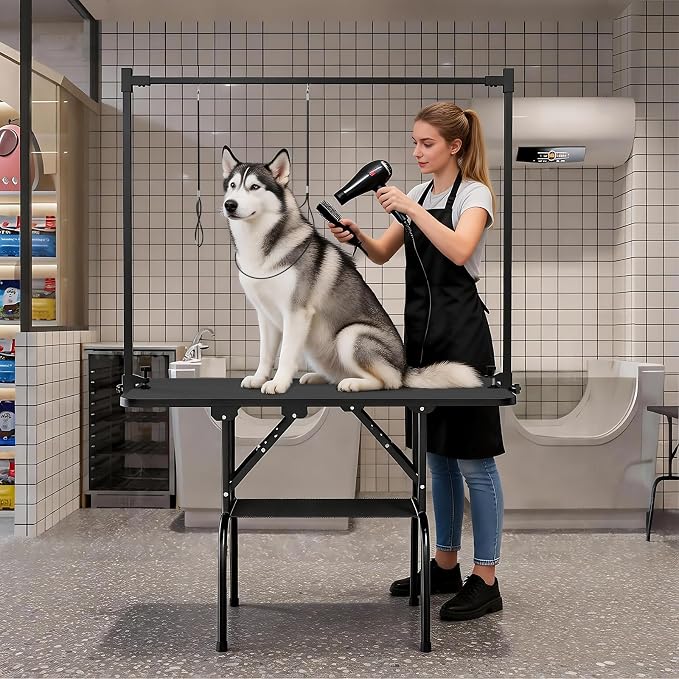 46-Inch Dog Grooming Table for Large Dogs, Foldable Pet Grooming Table with Adjustable Arm, Noose & Mesh Tray, Non-Slip Waterproof Surface, Supports Up to 340 lbs - Image 7