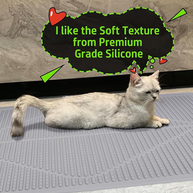 Mofason Silicone Cat Litter Mat XXL, Black Extra Large Litter Matt for Cat | Waterproof 38"x25" kitty litter box mat for floor; extra large pet trapping rug pad mat, cat litter catcher easy clean indoor - Image 7