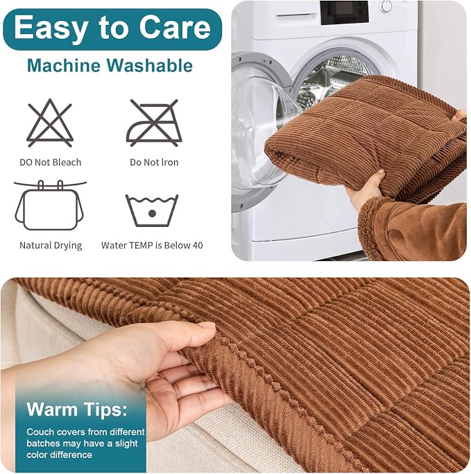 KRFOONN Couch Cover for Dogs Washable Sofa Covers for 3 Cushion Non-Slip Fuzzy Couch Cushion Covers Sofa Slipcovers Couches Furniture Protector for Dogs Pets Mat (Coffee, 27.6" x 70.9") - Image 9
