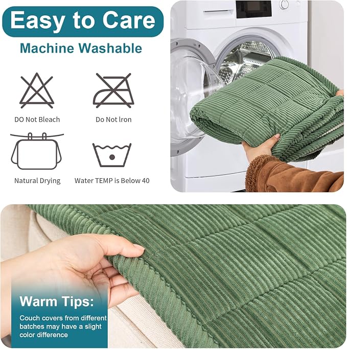 KRFOONN Couch Cover for Dogs Washable Sofa Covers for 3 Cushion Non-Slip Fuzzy Couch Cushion Covers Sofa Slipcovers Couches Furniture Protector for Dogs Pets Mat (Green, 27.6" x 70.9") - Image 9