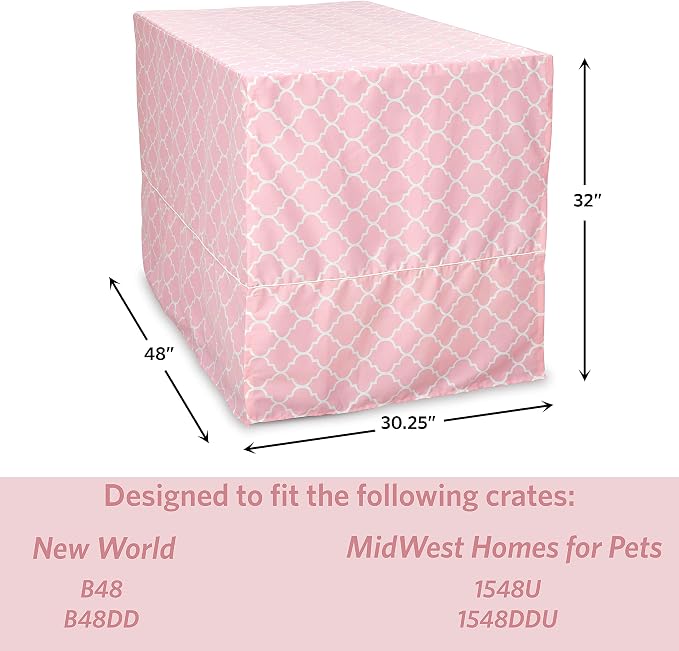 MidWest Homes for Pets XL Dog Crate Cover Featuring Teflon Fabric Protector, Poly-Cotton Privacy Kennel Cover Fits Most 48-inch Crates, Pink Designer Print, Machine Washable, Reduces Barking - Image 7