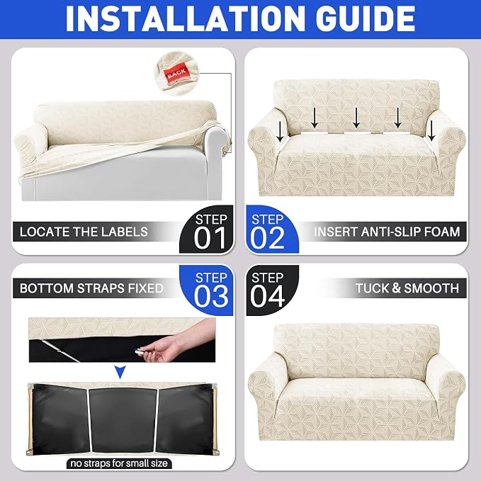 YEMYHOM 1 Piece Stretch Chair Sofa Slipcovers Couch Covers for 1 Seat, Jacquard Armchair Covers with Non-Slip Elastic Bottom, Thickened Furniture Protector for Dogs Pets kids (Small, Beige) - Image 8