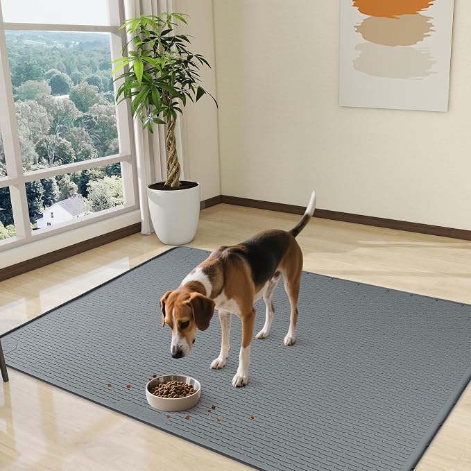 Dog Food Mat 50''x35'' Extra Large Dog Mat for Food and Water, Dark Grey | Silicone Dog Bowl Mat with Raised Edge, Waterproof Non-Slip Pet Feeding Mat for Floors, fit for Dog Cat Bowls - Image 7