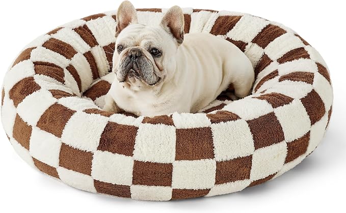 LE SURE Shown on TV Donut Medium Dog Bed - Round Catc Sofa Indoor Anti-Anxiety Calming Bed Gift for Pets, Washable Cute Modern Beds with Jacquard Shaggy Plush & Anti Slip Bottom, 30 Inch, Brwon - Image 7