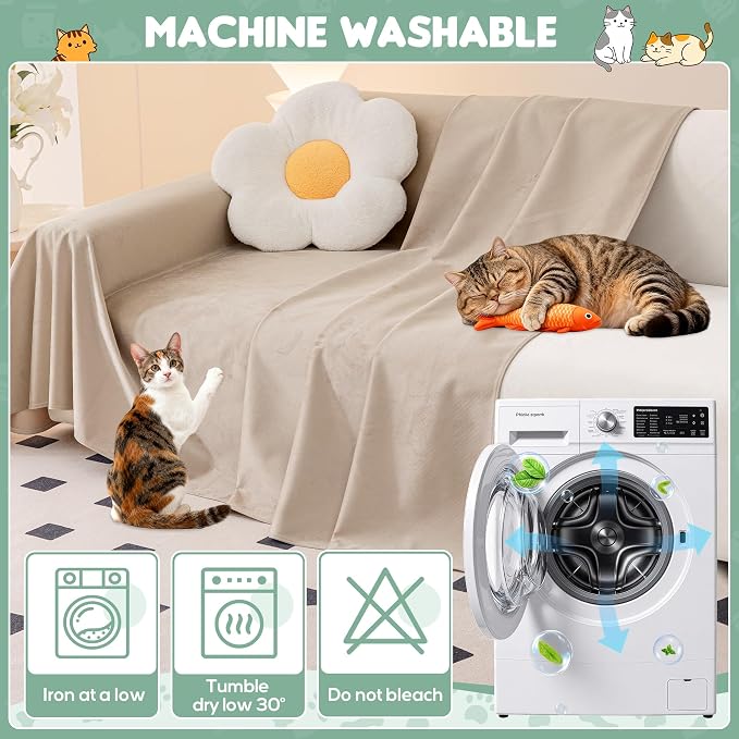 LOllON Cat Scratch Couch Cover Waterproof 150"x91" Non-Slip | Pet-Friendly Couch Protector, Anti-Scratch & Waterproof Sofa Cover For Cats Dogs Kids, Machine Washable - Image 7