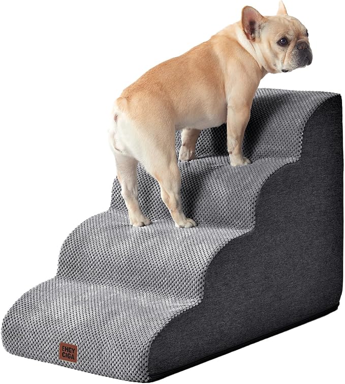 EHEYCIGA Curved Dog Stairs Ramp for High Beds 19.7" H, 4-Step Dog Steps for Small Dogs and Cats, Pet Stairs for High Bed Climbing, Non-Slip Balanced Pet Step Indoor, Grey - Image 9