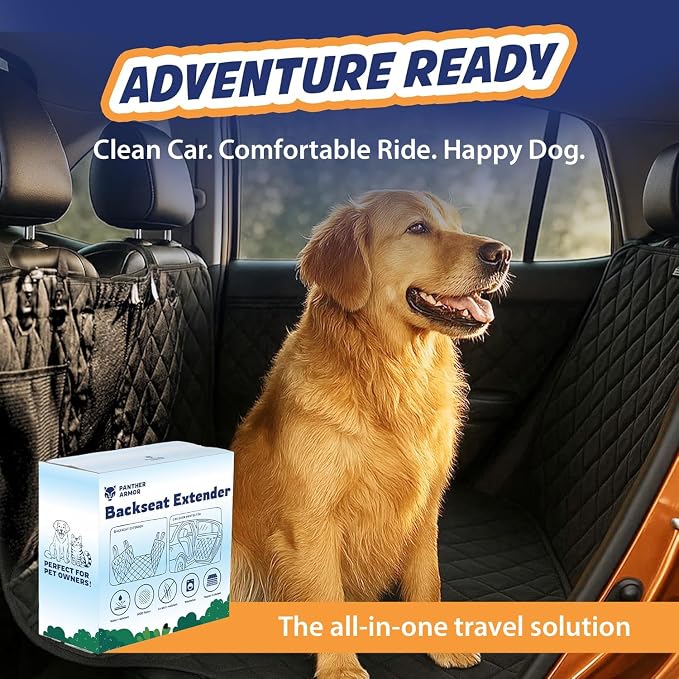 Panther Armor Dog Car Seat Cover, Hard Bottom Backseat Extender, Black | Waterproof bench seat protector with 2 door protectors. Foldable 8-panel dog hammock. Washable - Image 7