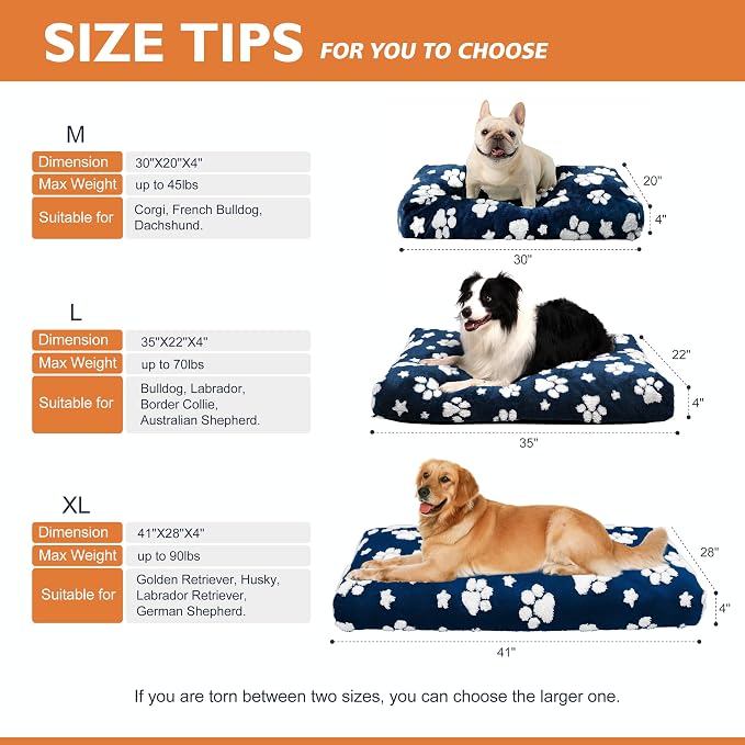 Cute Fluffy Dog Beds for Small Medium Dogs, 30"x 20", Navy Paw | Thick Dog Bed for Crate Kennel, Pet Bed with Removable Washable Cover, Anti-Slip Bottom - Image 7