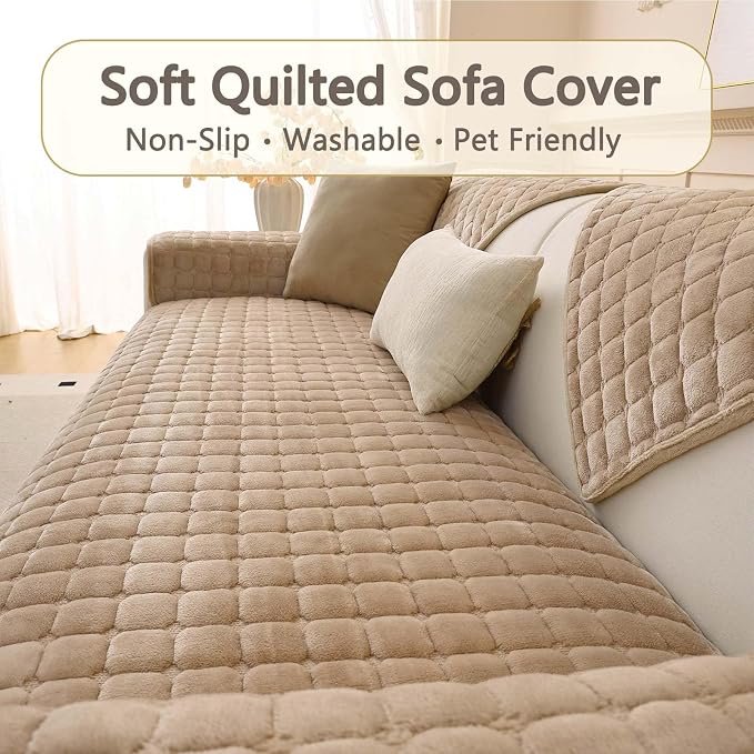 Plush Couch Cover for Dogs Washable, Non Slip Sofa Covers for Pets, Sectional Cushion Protector for 3 Cushion L Shape Sofa (36"x83", Khaki) - Image 6