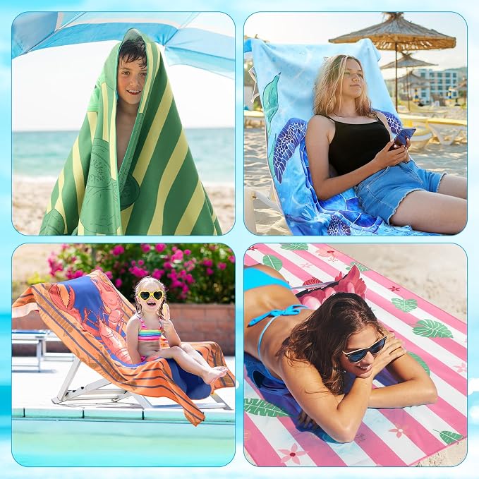 12 Pcs Oversized Microfiber Beach Towels Set 30 x 60 Extra Large Fiber Swim Pool Towel Absorbent Bath Blanket for Travel Vacation Accessories Gift Spa Soft Lightweight(Tropical) - Image 7