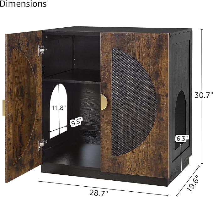 unipaws Tall Cat Litter Box Enclosure for Tall or Top Entry Litter Box | Hidden Litter Box Cover with Shelves, Kitty Enclosed Litter Box Cabinet, Cat Box Furniture - Image 7