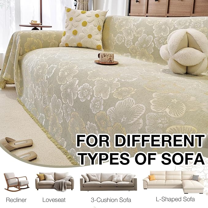 STACYPIK Garden Floral Couch Cover for Dogs, Matcha Green Pet Couch Protector for 3 Cushion Couch, Thick Vintage Jacquard Sofa Cover for Sectional, Non-Slip Chenille L Shaped Sofa Slipcover-71X134IN - Image 9