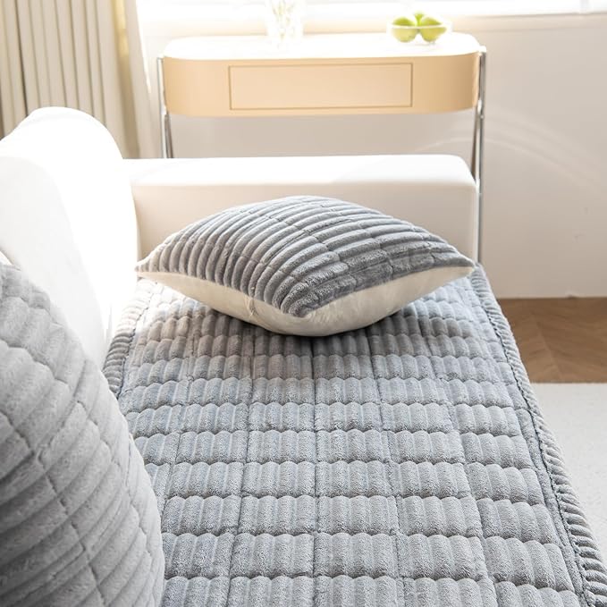 GKXLH Thick Sofa Throw Pillow Cover - 1PC Solid Pillowcase Soft Throw Pillow Case, Pillow Cover for Couch Sofa Home Decoration (Light Grey, Pillowcase 45x45 cm) | Soft Corduroy Sofa Cover, Corner Sofa Cover for Dogs, Sofa Cover Protection for Living Ro... - Image 7