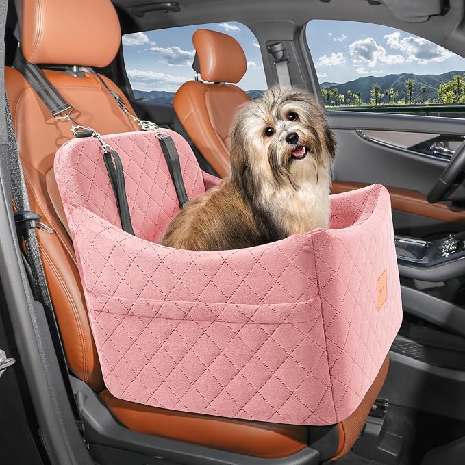Dog Booster Car Seat for Dogs up to 35lbs, Safety Pet Car Seats with Anti-Slip Bottom, Travel Booster Dog Bed with 2 Storage Pockets (Pink, Medium) - Image 7