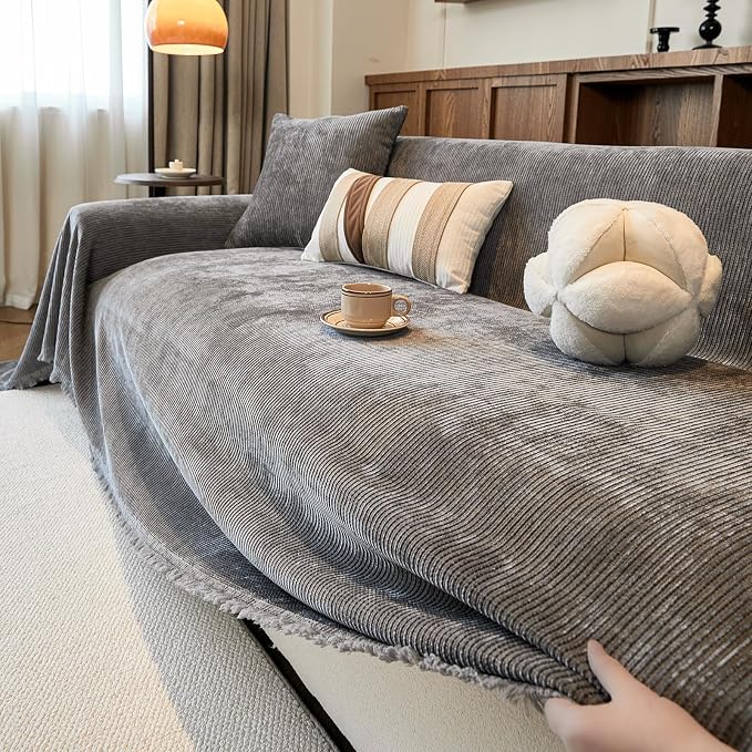 ROOMLIFE Boho Couch Covers for Sofa Washable for 3 Cushion Couch,71''X134'' | Chenille Furniture Protector Sofa Couch Cover for Dogs, Soft Breathable Sofa Slipcover, Couch Throw Blankets with Tassels - Image 9