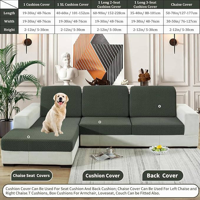 YEMYHOM Stretch Individual Cushion Covers Sofa Chair Seat Cushion Slipcovers Soft Couch Cover Replacement Large Checkered Furniture Protector with Elastic Bottom (1 Pc Cushion Cover, Army Green) - Image 7