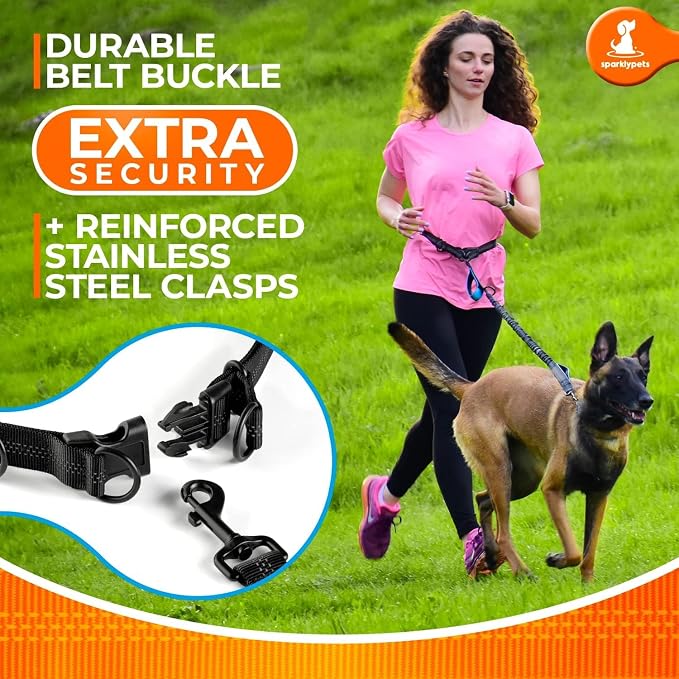 SparklyPets - Hands Free Dog Leash with Reflective Stitches - Waist Leash for Male Dog Walking, Hiking, Training, Jogging, Canicross, Running - Medium & Large Dogs, Gradient Blue - Image 7