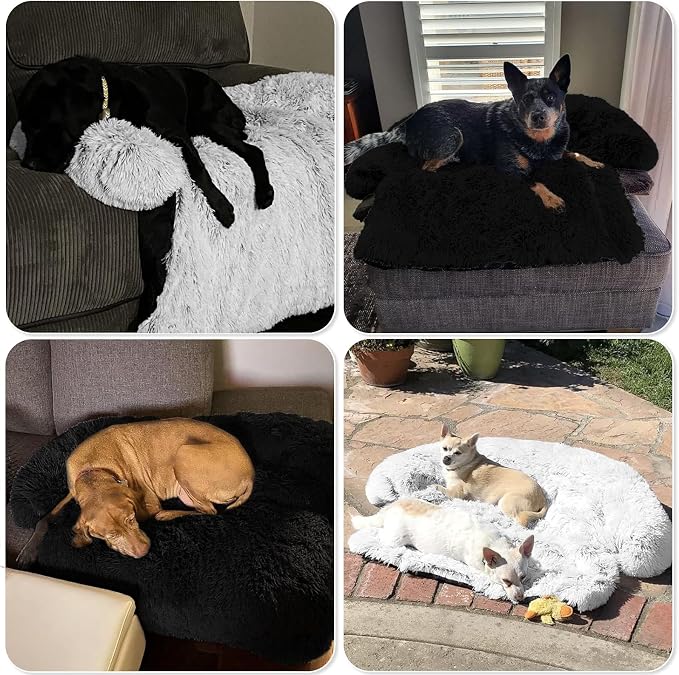 GGIB Calming Dog Bed Fluffy Plush Dog Mat for Furniture Protector with Removable Washable Cover for Large Medium Small Dogs and Cats (Large, Black) - Image 7
