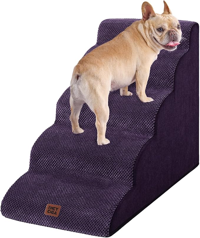 EHEYCIGA Curved Dog Stairs Ramp for High Beds 22.6" H, 5-Step Dog Steps for Small Dogs and Cats, Pet Stairs for High Bed Climbing, Non-Slip Balanced Pet Step Indoor, Purple - Image 9