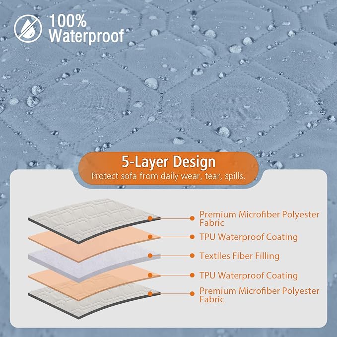 VANSOFY Sectional Couch Covers 100% Waterproof L Shaped Sofa Slipcover 3pcs Reversible Chaise Lounge Cover for Sectional Sofa Furniture Protector Cover for Pets Dog Cat(Large, Azuree) - Image 8