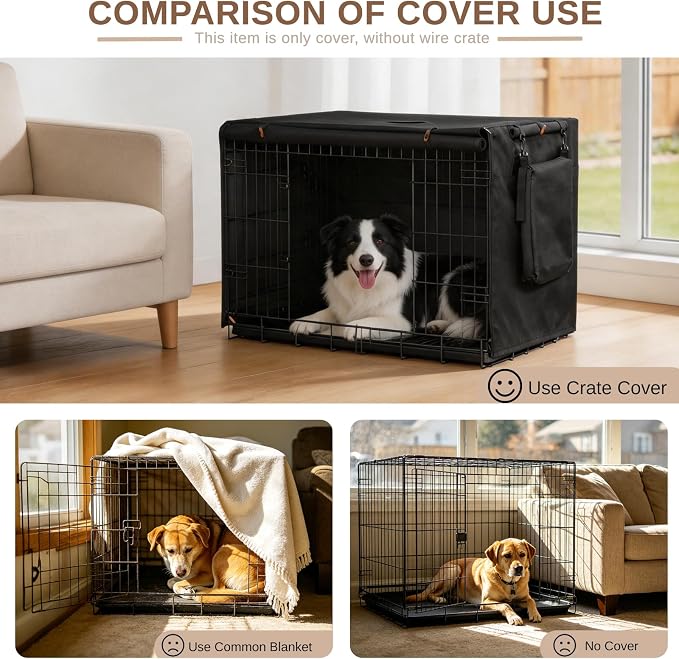 Dog Crate Cover 24 Inch, Heavy Duty Waterproof 600D Oxford Kennel Cover for Wire Cages with 1/2/3 Doors, Privacy Pet Cover with Storage Bag - Machine Washable, Indoor/Outdoor,Black - Image 6