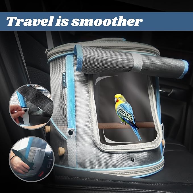halinfer Bird Travel Carrier Cage for Small to Medium Size, Portable Parrot Parakeet Cockatile Conure Transport Cage with Clear Window and Fabric Shade, Round Carry Bird Bag - Image 7