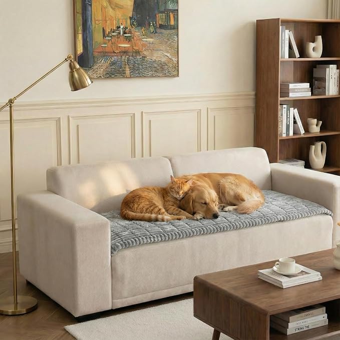 Fuzzy Pet Couch Cover for Sofa,Non Slip Sofa Cover Pet Friendly Couch Covers for Dogs Washable Protector for Pets Mat Dog Bed Mats (Light Grey, 27.6"x27.6") - Image 7