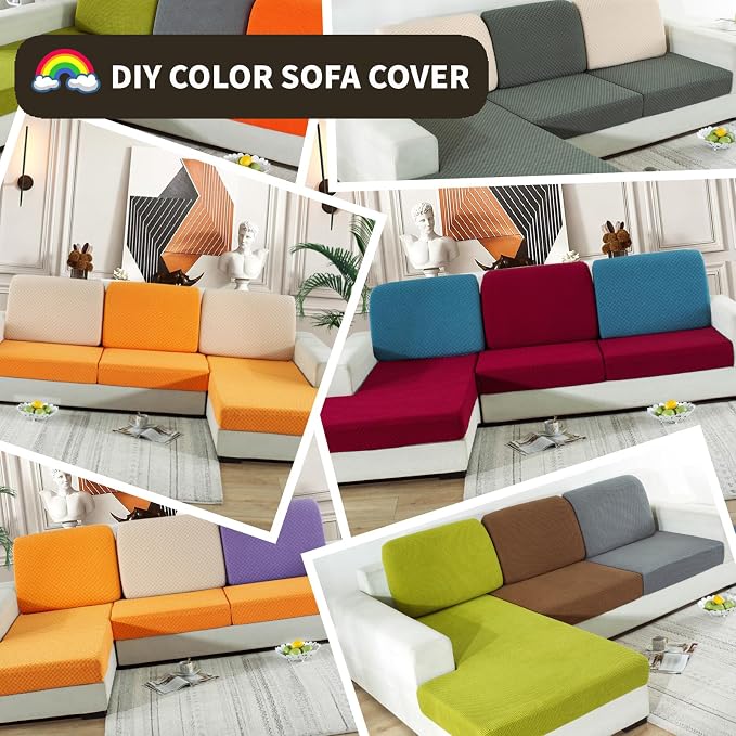 【Clearance】 Stretch Individual Cushion Covers Large Sofa Seat Cushion Slipcovers Soft Couch Cover Replacement Large Checkered Furniture Protector with Elastic Bottom (3 Pcs XL Cushion, Dark Coffee) - Image 8