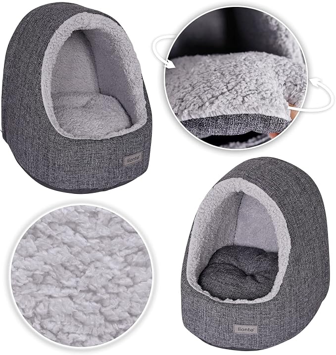 lionto cat cave with Cuddly Reversible Cushion, Washable pet Bed, Well Padded for Cats and Small Dogs, 15,7x13,8x15 in, Cozy cat Bed with Non-Slip nubs, Dark Grey Mottled - Image 6
